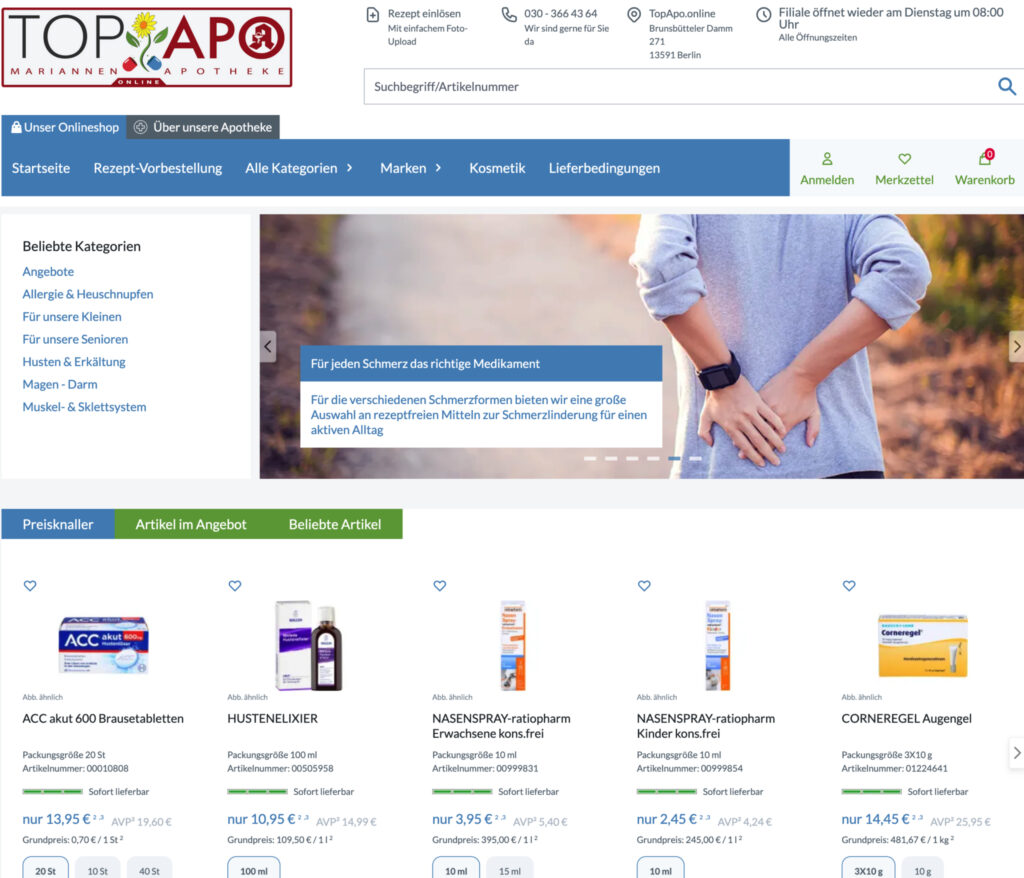 Bildschirmfoto von Top-Apo.de